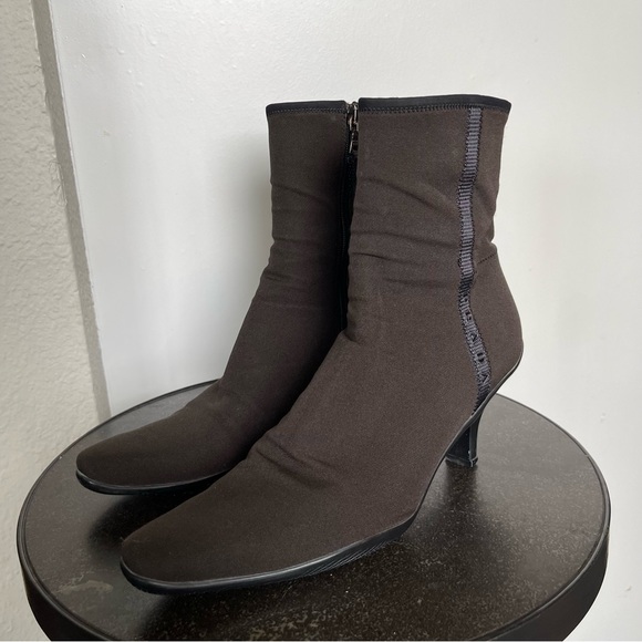 Prada Brown Nylon Spellout Logo Heeled Ankle Boots - Picture 7 of 16
